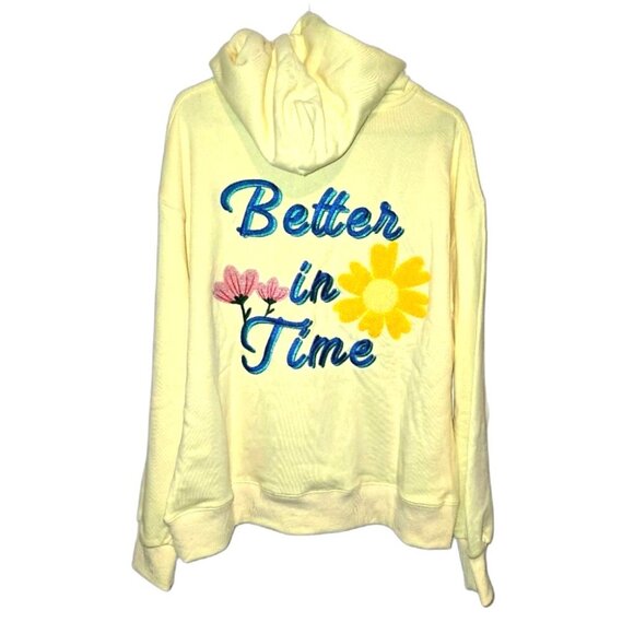 Jackets & Blazers - Womens Yellow Hoodie w/ Floral Embroidery LARGE